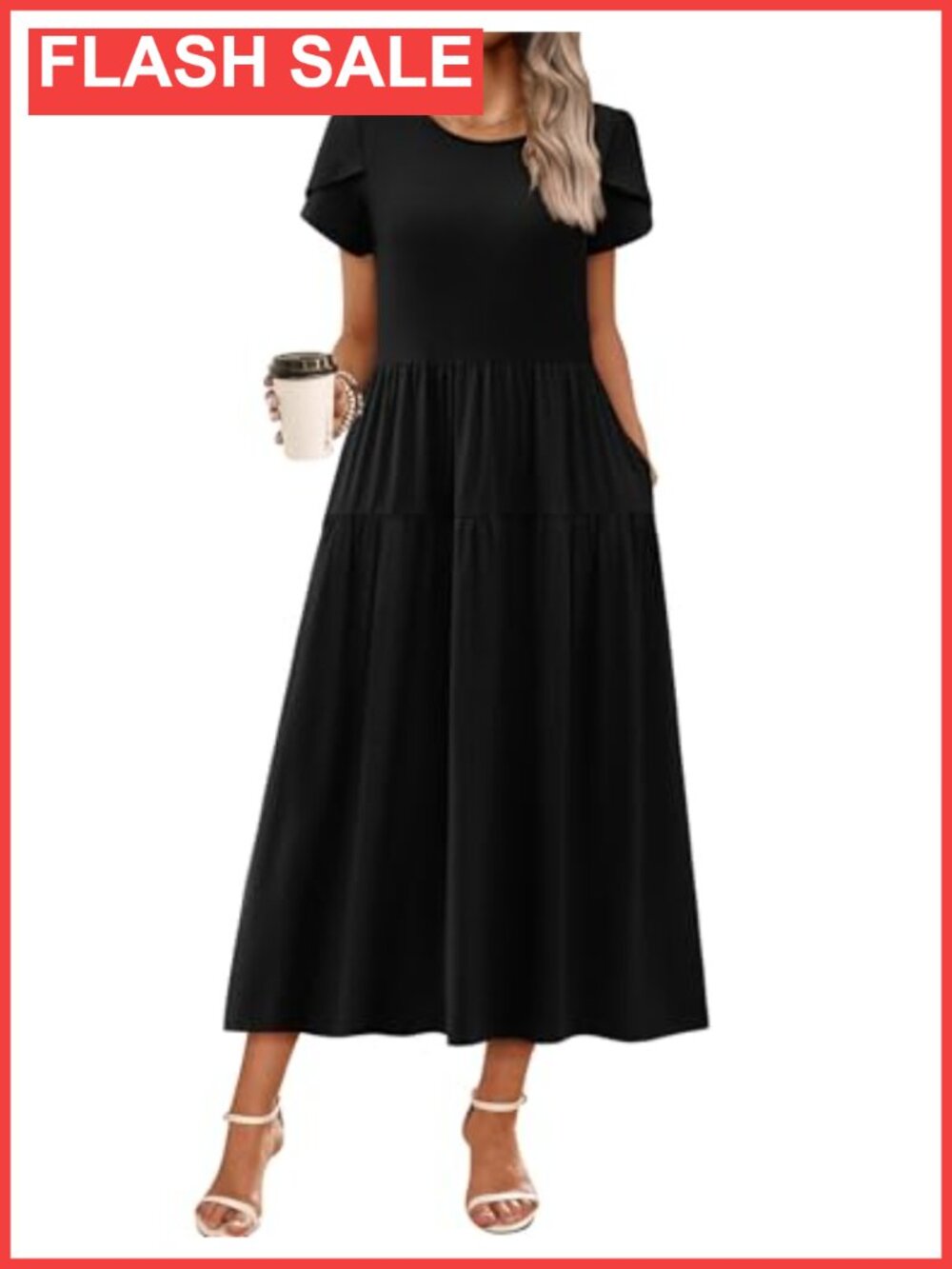 Zeagoo Women's Maxi Bohemian Dress Short Sleeve Round Neck A-Line